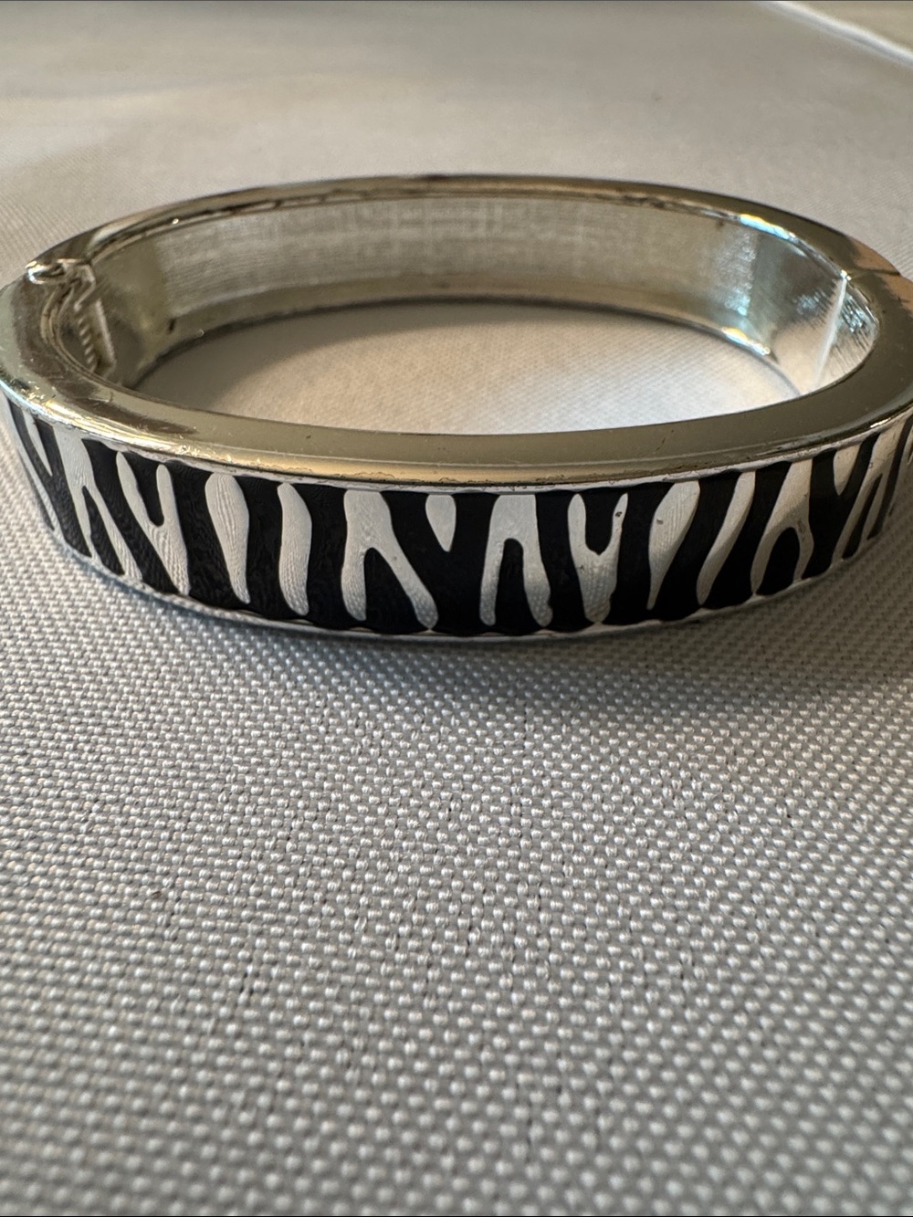 Silver-Tone Black & Silver Zebra Print Bangle Bracelet
